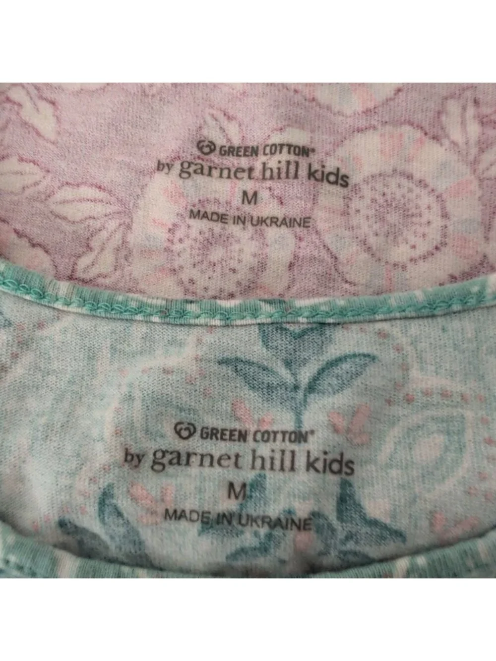 Garnet Hill Floral Dress Set of 2 Girls Size Medium Green Pink Organic Cotton